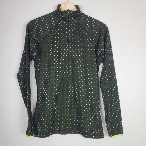 Nike Pro 1/2 Zip Pullover Shirt Medium Polka Dot Long Sleeve Black Green Dri-FIT - Picture 1 of 9